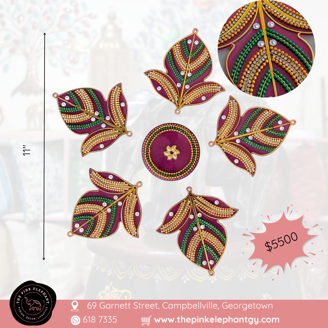 Pink/Red and Green Leaf Acrylic Rangoli 11" AR01