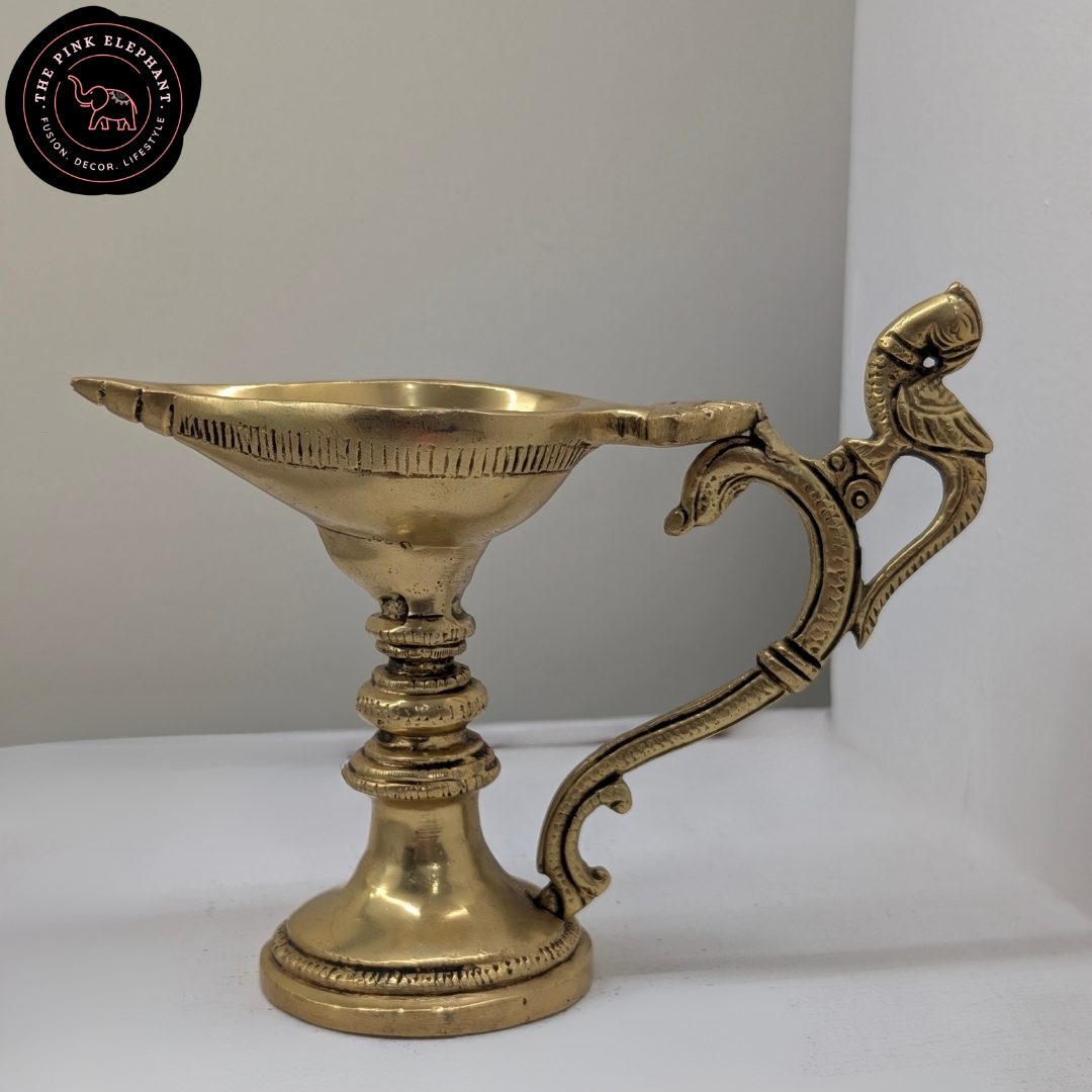 Brass Diya with Peacock Handle