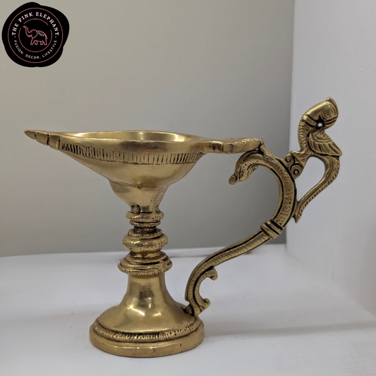 Brass Diya with Peacock Handle