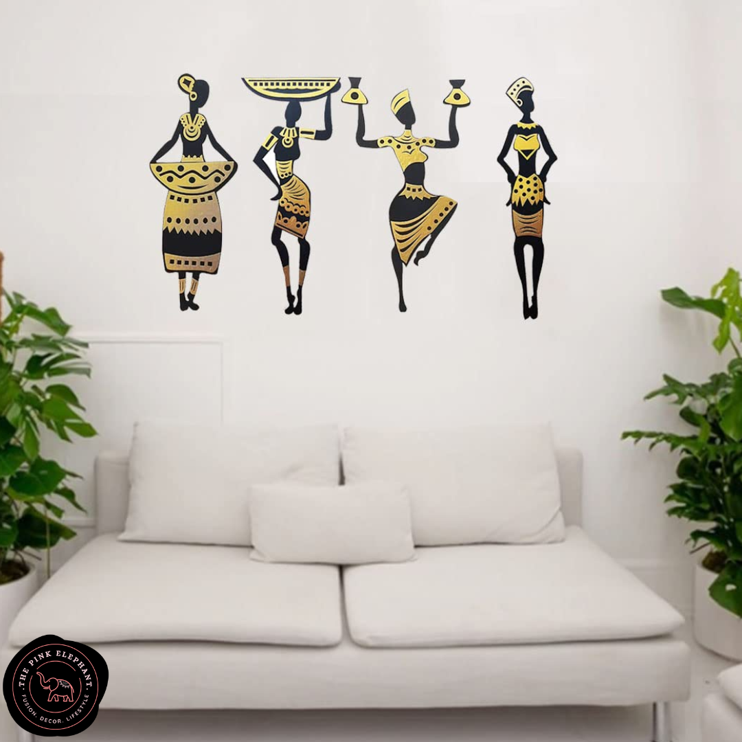 Tribal Ladies Wooden Wall Plaque - Black and Gold