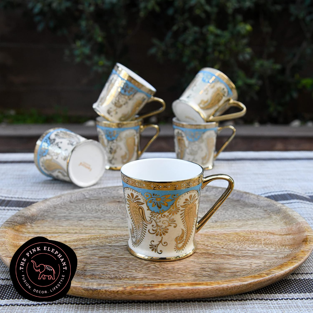 Gold Trim Cup Set - Blue