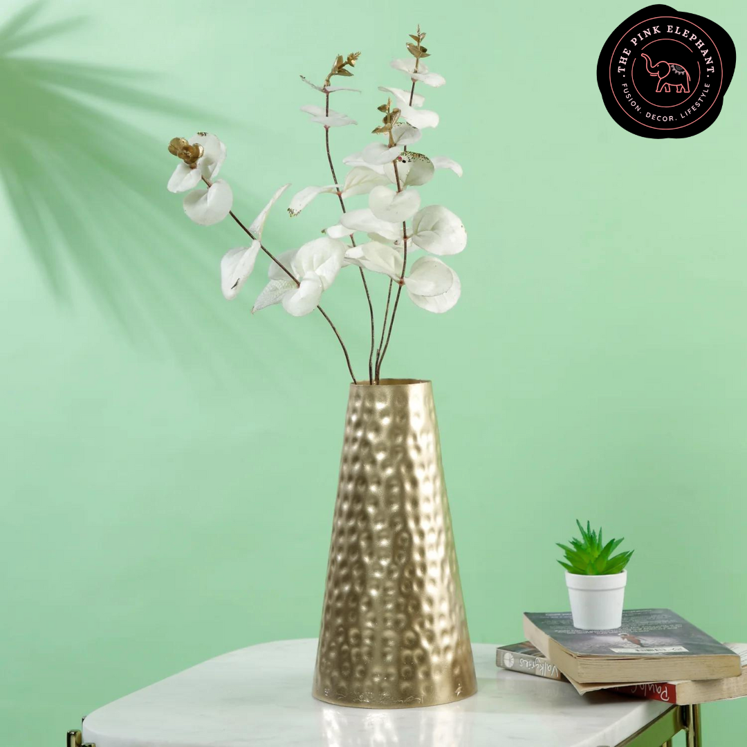 Decorative Golden Hammered Metal Vase