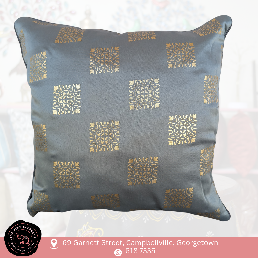 Grey & Gold Foil Squares Cushion Cover