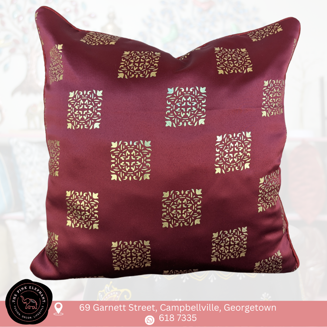 Red & Gold Foil Squares Cushion Cover