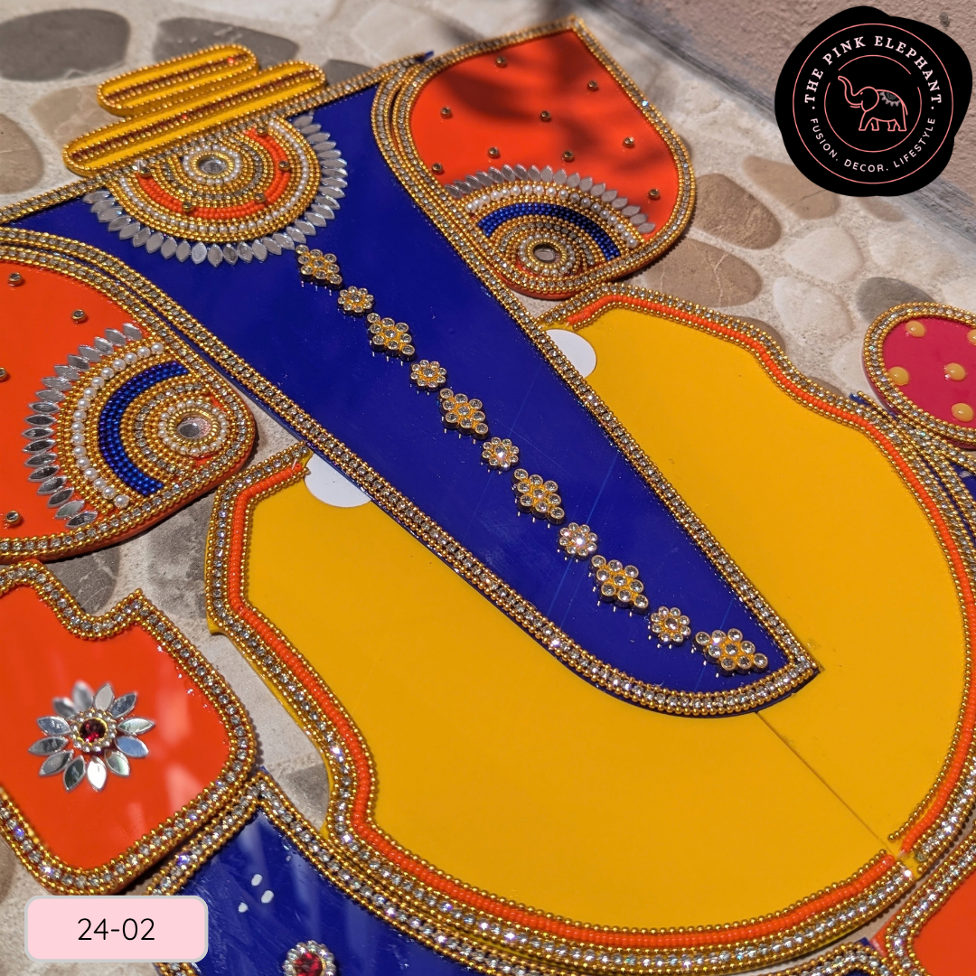 Ganesh Blue Yellow Acrylic Rangoli 15" 24-03