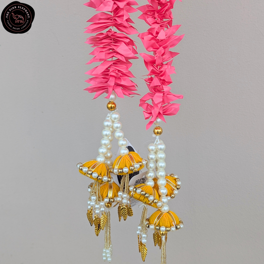 Decorative Jasmine Hanging with Cap Tassels (pink and white with yellow cap tassel)