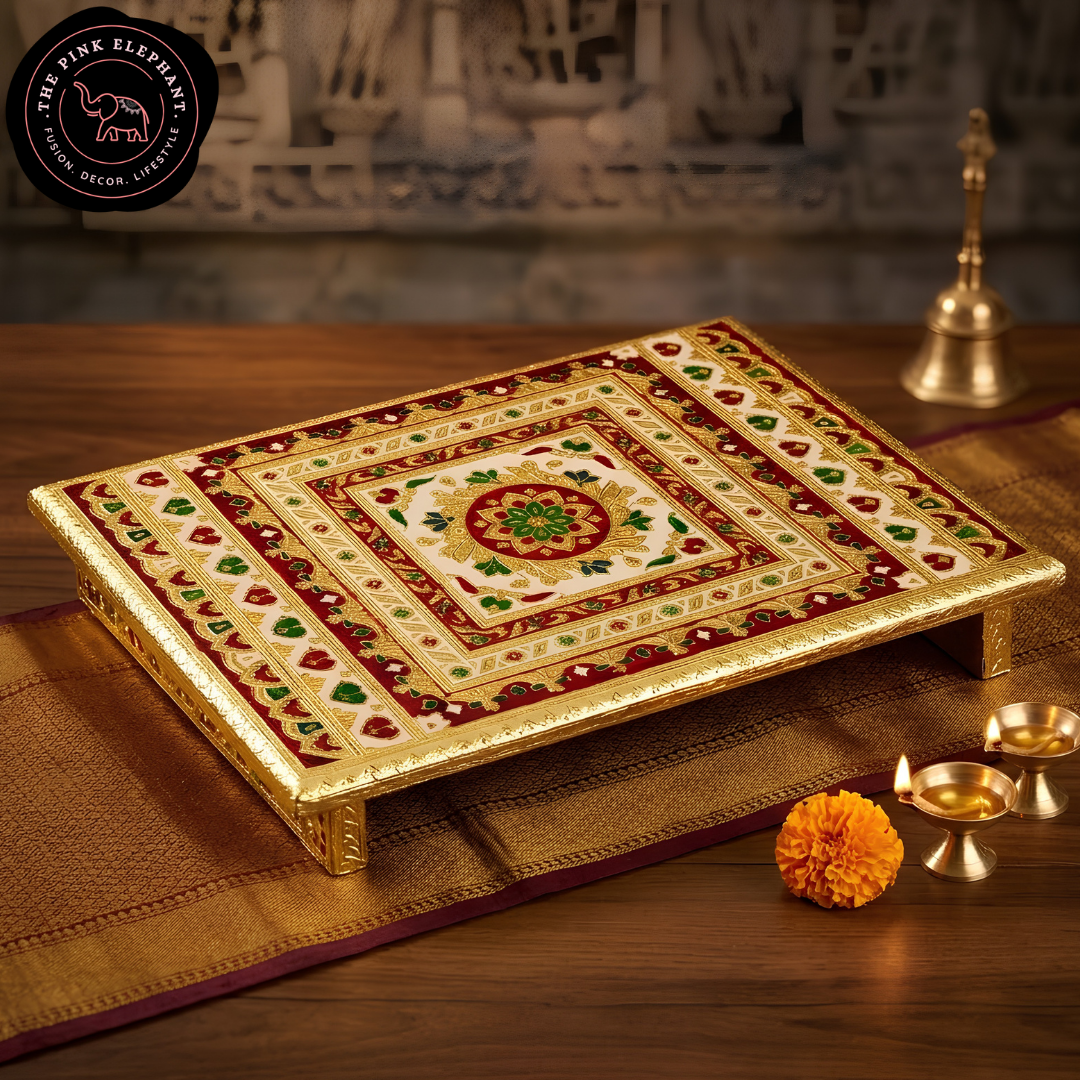 Patla Rajwadi Puja Table Chowki 15"x21"