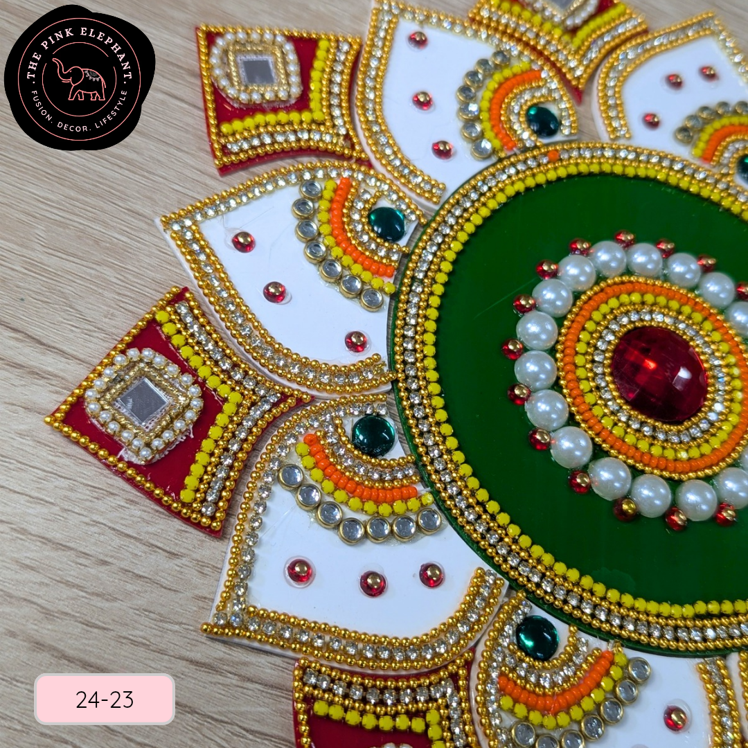 White Flower Mandala Acrylic Rangoli 9" 24-23