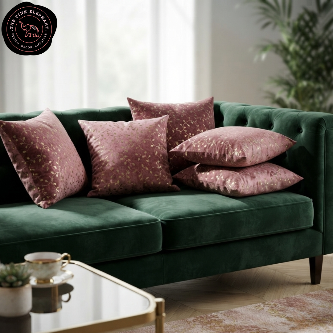 Pink and Gold Leaf Cushion Cover-24''