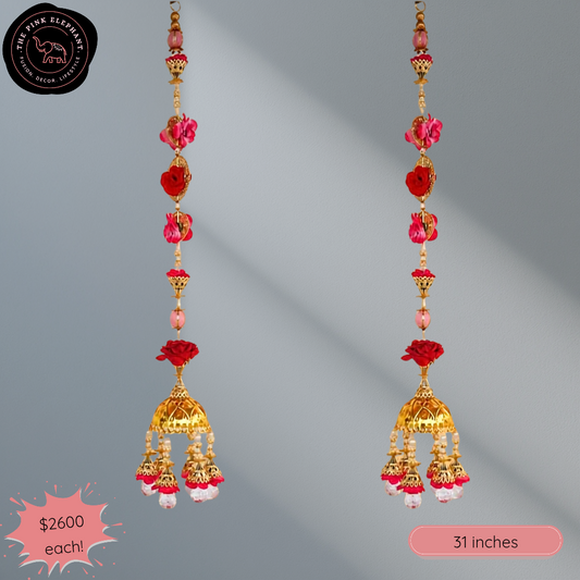 Big Jhumka Flower Hanging - 3715 (yellow+ red)