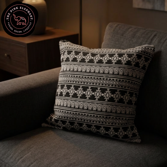 Jaquard Black and White Tribal Cushion Cover