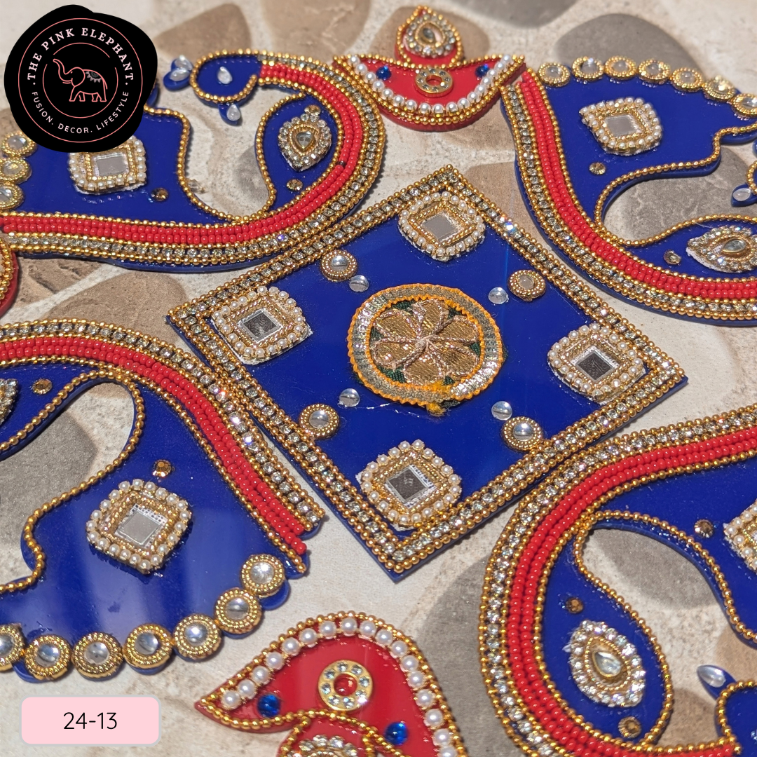 Blue Square Peacock Acrylic Rangoli 10" 24-13