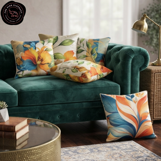 Vibrant Botanical Leaf Cushion Cover -24''
