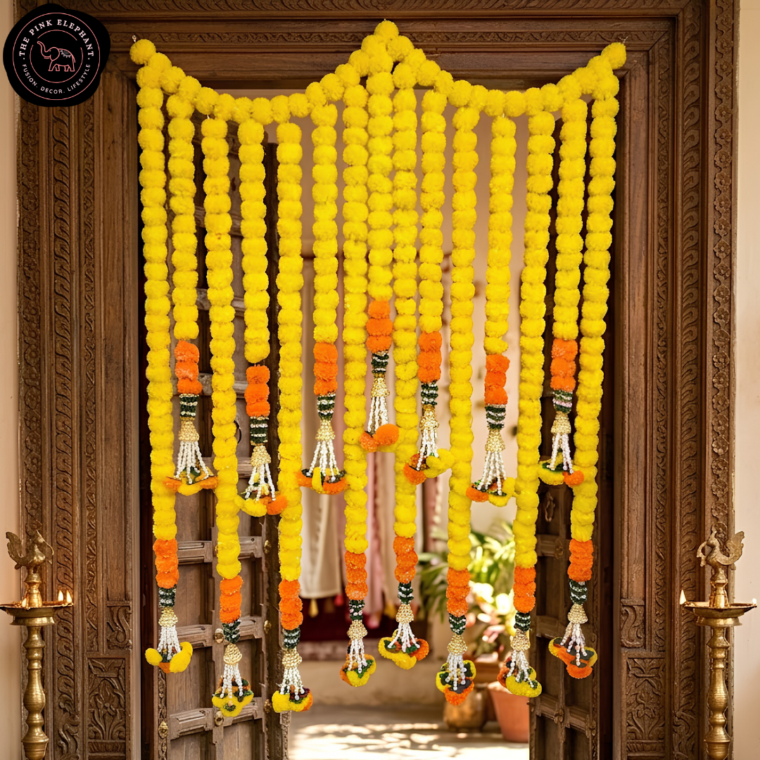 Yellow Marigold Green Door Backdrop Toran 6009 - 6ft
