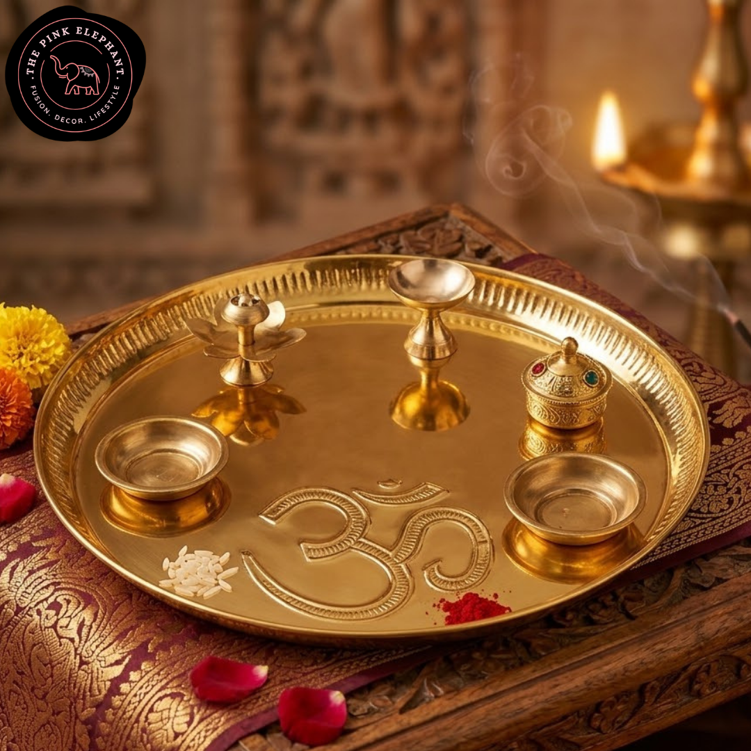Brass Om Puja Thali w Articles
