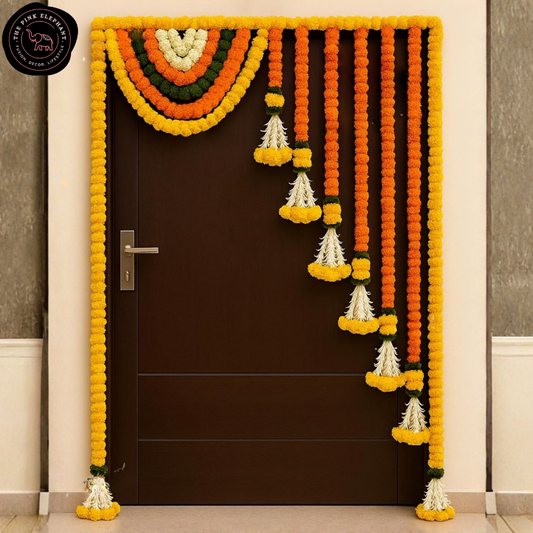 Angled Over Door Marigold Toran Hanging with Mango Leaf 6002