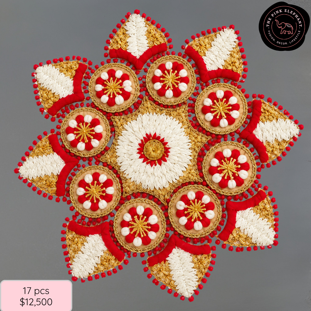 Red and White Pom Pom Rangoli Set