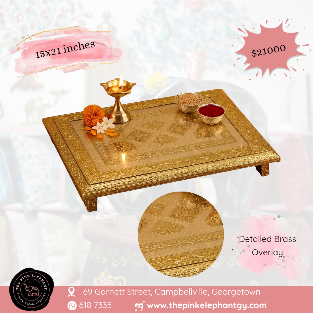 Patla Golden Mina Puja Table Chowki 15"x21"