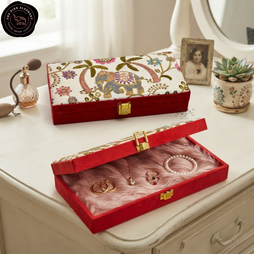 The Crimson Elephant Fur-Lined Jewelry Box