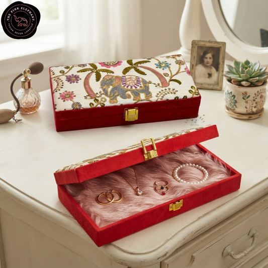 The Crimson Elephant Fur-Lined Jewelry Box