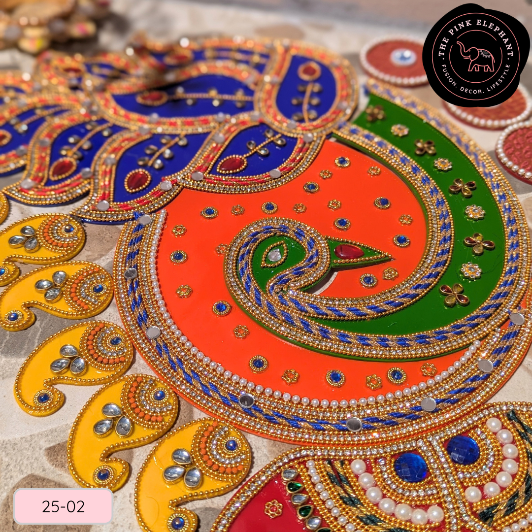 Large Peacock Acrylic Rangoli w Tealight 17" 25-02