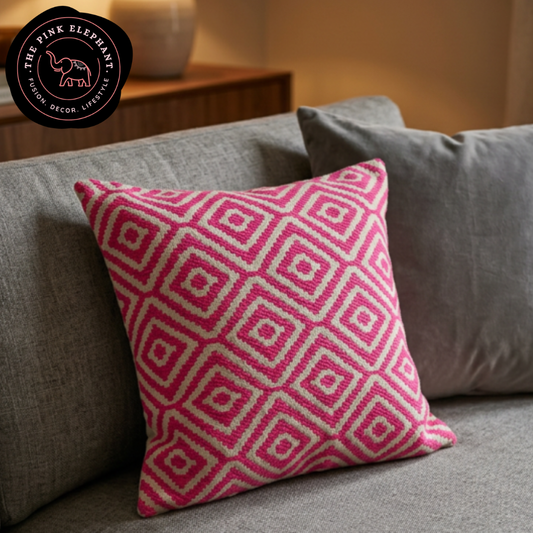 Jacquard Pink Diamond Cushion Cover