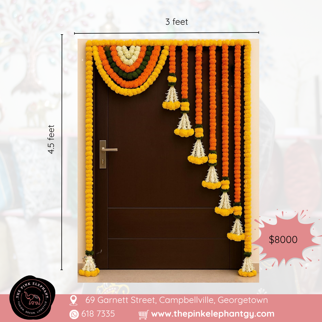Angled Over Door Marigold Toran Hanging with Mango Leaf 6002