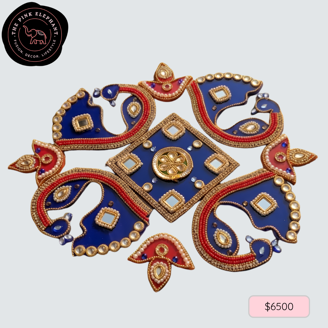 Blue Square Peacock Acrylic Rangoli 10" 24-13