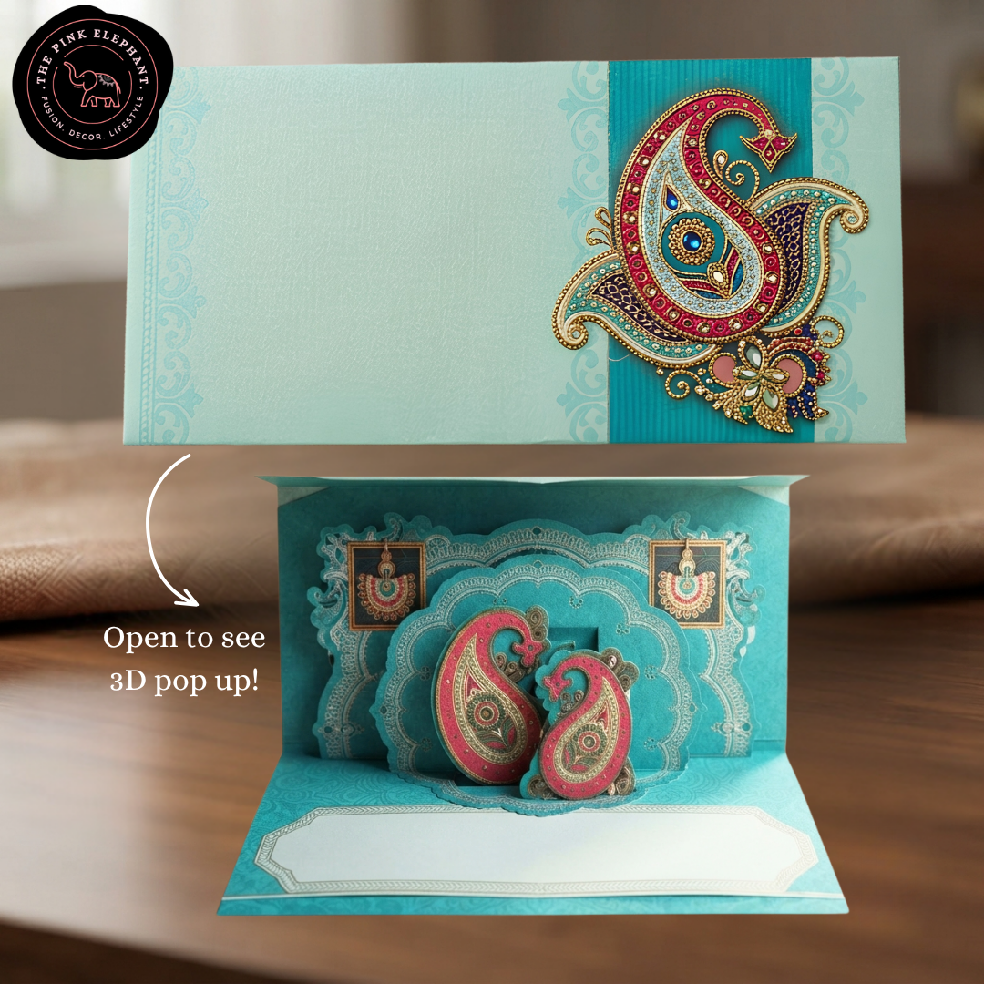 Teal Paisley Envelope with 3D Pop Up