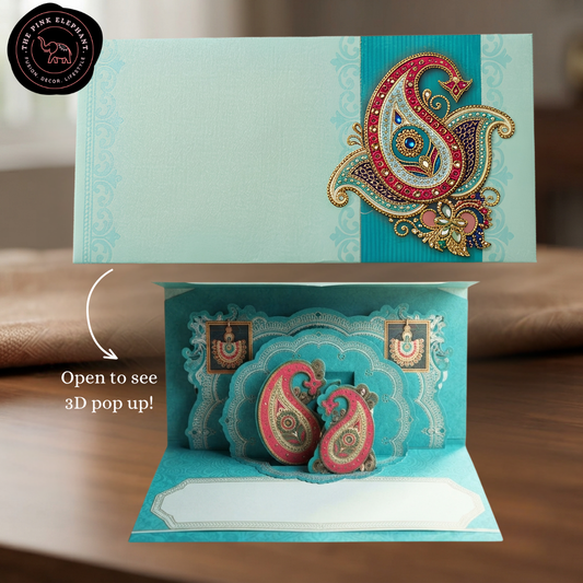 Teal Paisley Envelope with 3D Pop Up