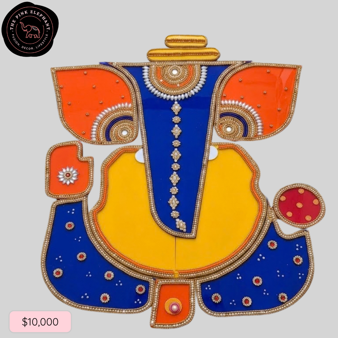 Ganesh Blue Yellow Acrylic Rangoli 15" 24-03