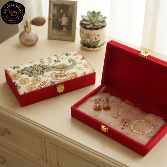 Peacock Embroidered Velvet Jewelry Box