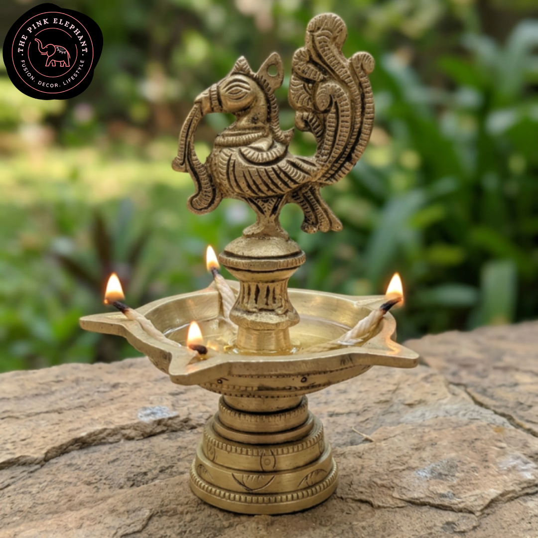 Brass 5 Wick Peacock Diya