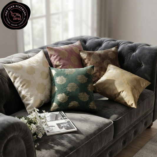 Golden Leaf Velvet Cushion Cover Set of 5- 24"