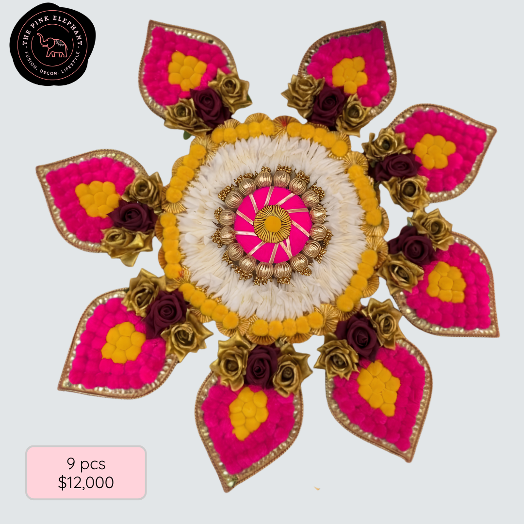 Rose Flower Pom Pom Rangoli Set