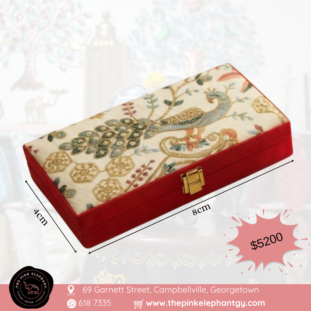 Peacock Embroidered Velvet Jewelry Box