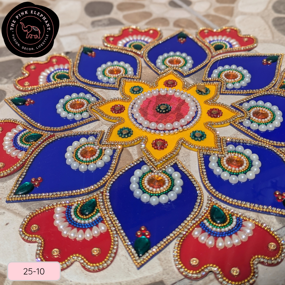 Blue Flower Petal Acrylic Rangoli 12" 25-10