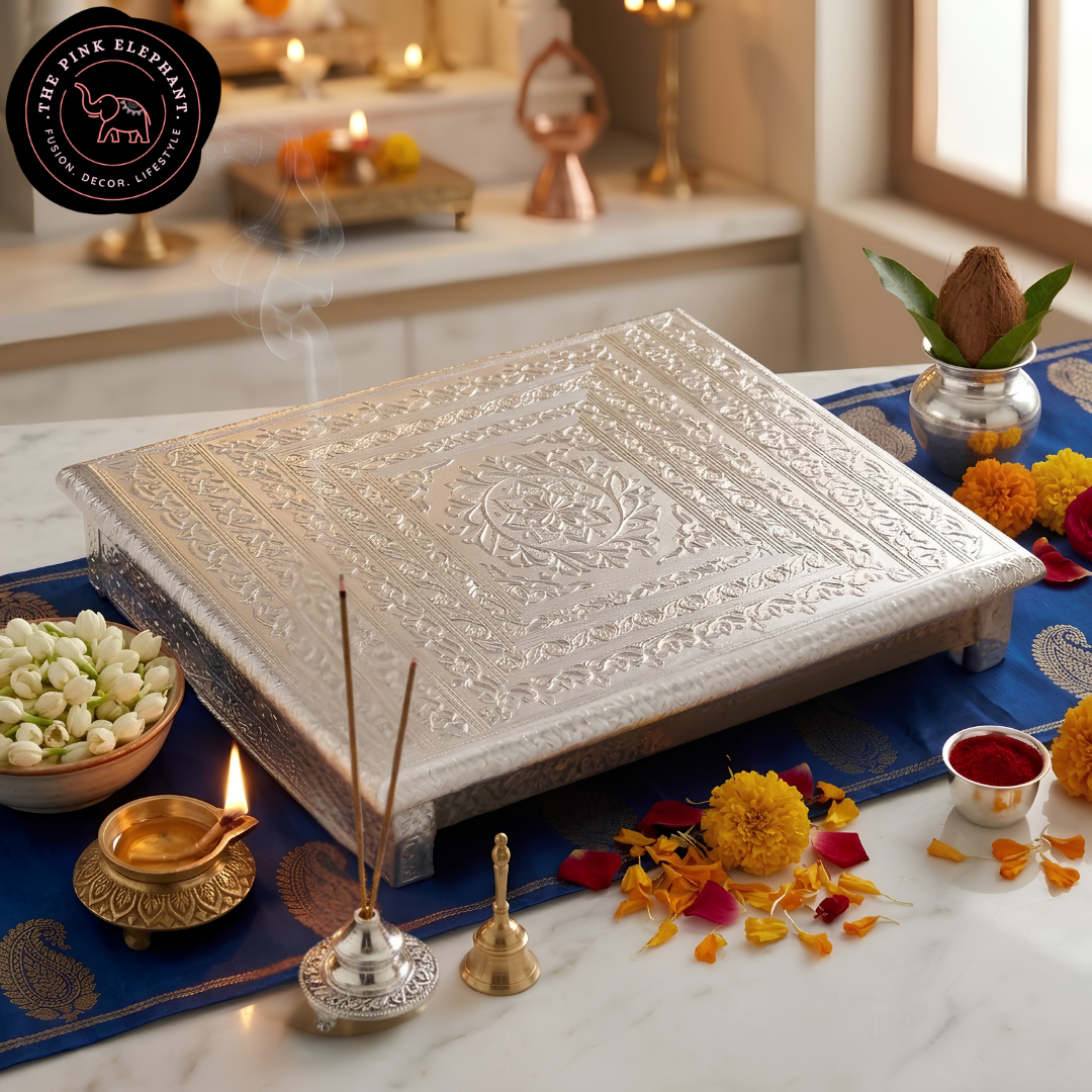 Patla Silver Puja Table Chowki 15"x21"
