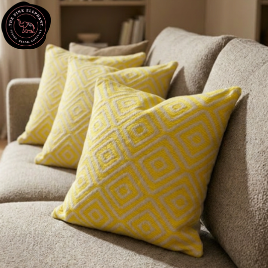 Jacquard Yellow Diamond Cushion Cover