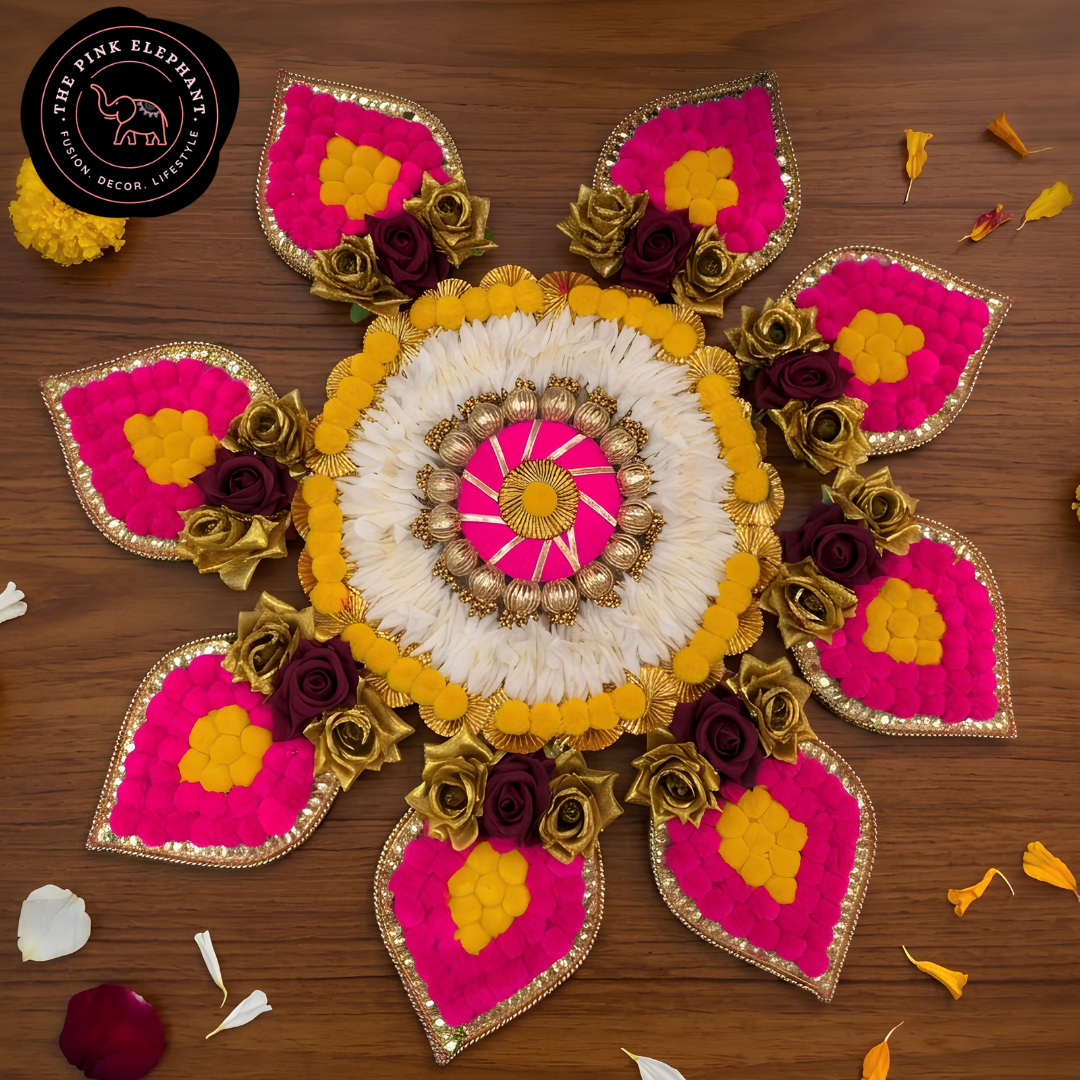 Rose Flower Pom Pom Rangoli Set