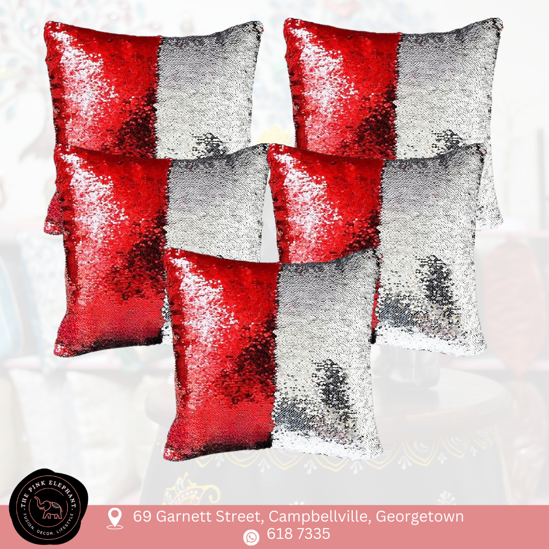 Red & Silver Sequins Cushion Cover