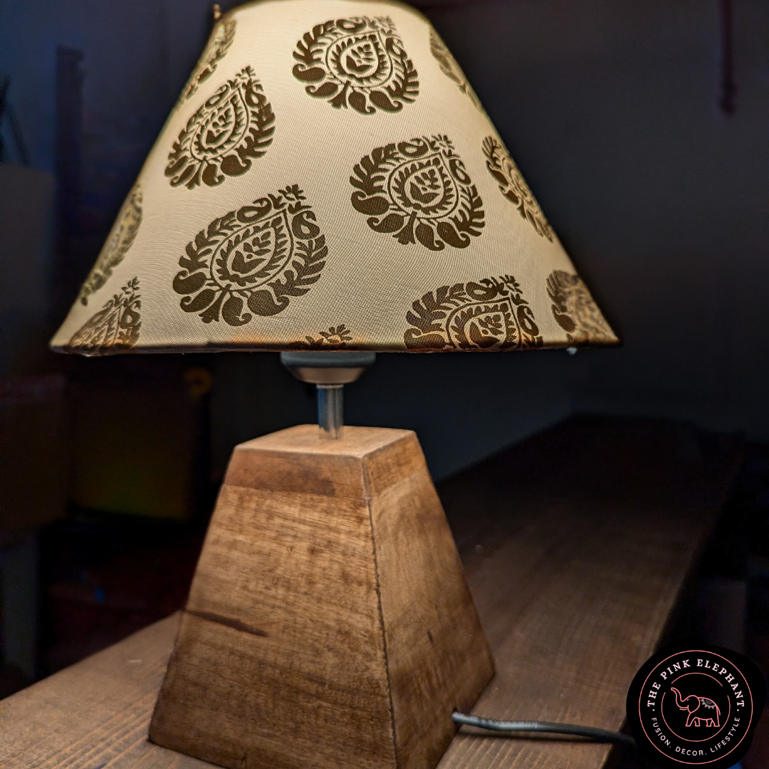 Wood Base Gold Leaf Lamp
